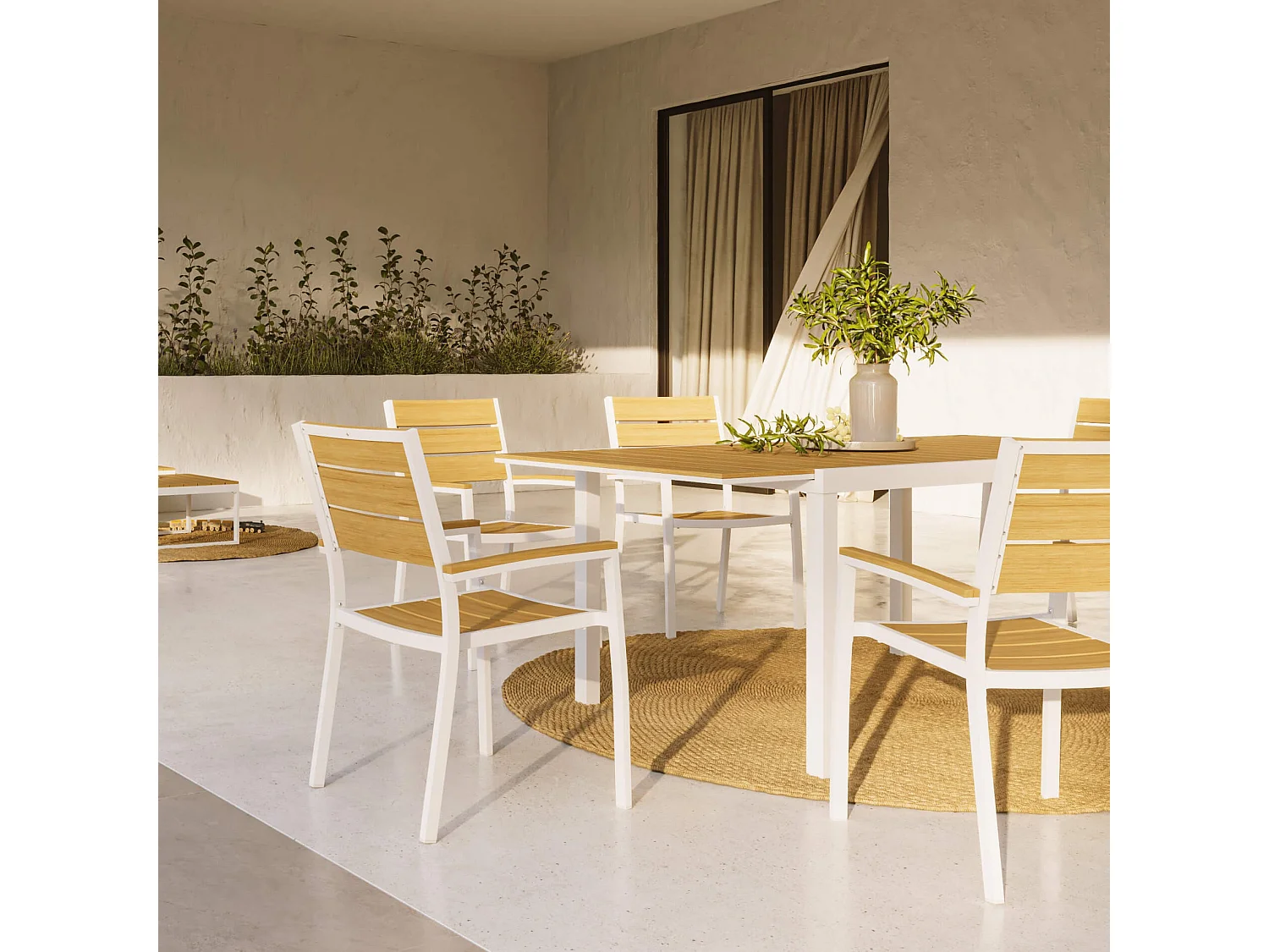 Sillas de exterior Rebecca Mobili Copal 89,5x56x60,5 Aluminio Polywood Blanco Marrón Moderno CONJUNTO 2 piezas Para montar