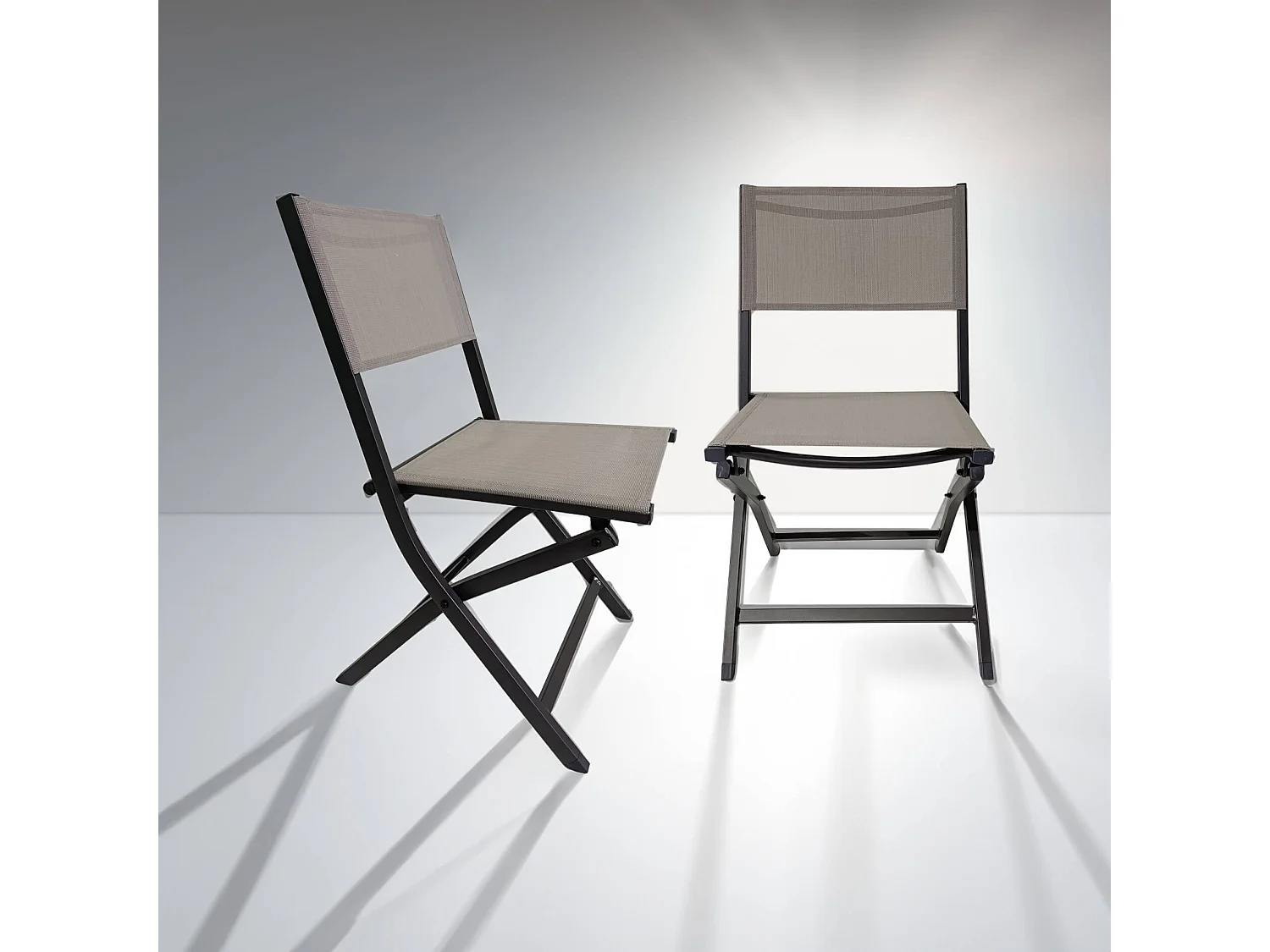 Sedie Pieghevoli Rebecca Mobili Murici 84x48x57 Alluminio Poliestere Grigio Scuro Beige Moderno SET 2 pezzi Da Montare