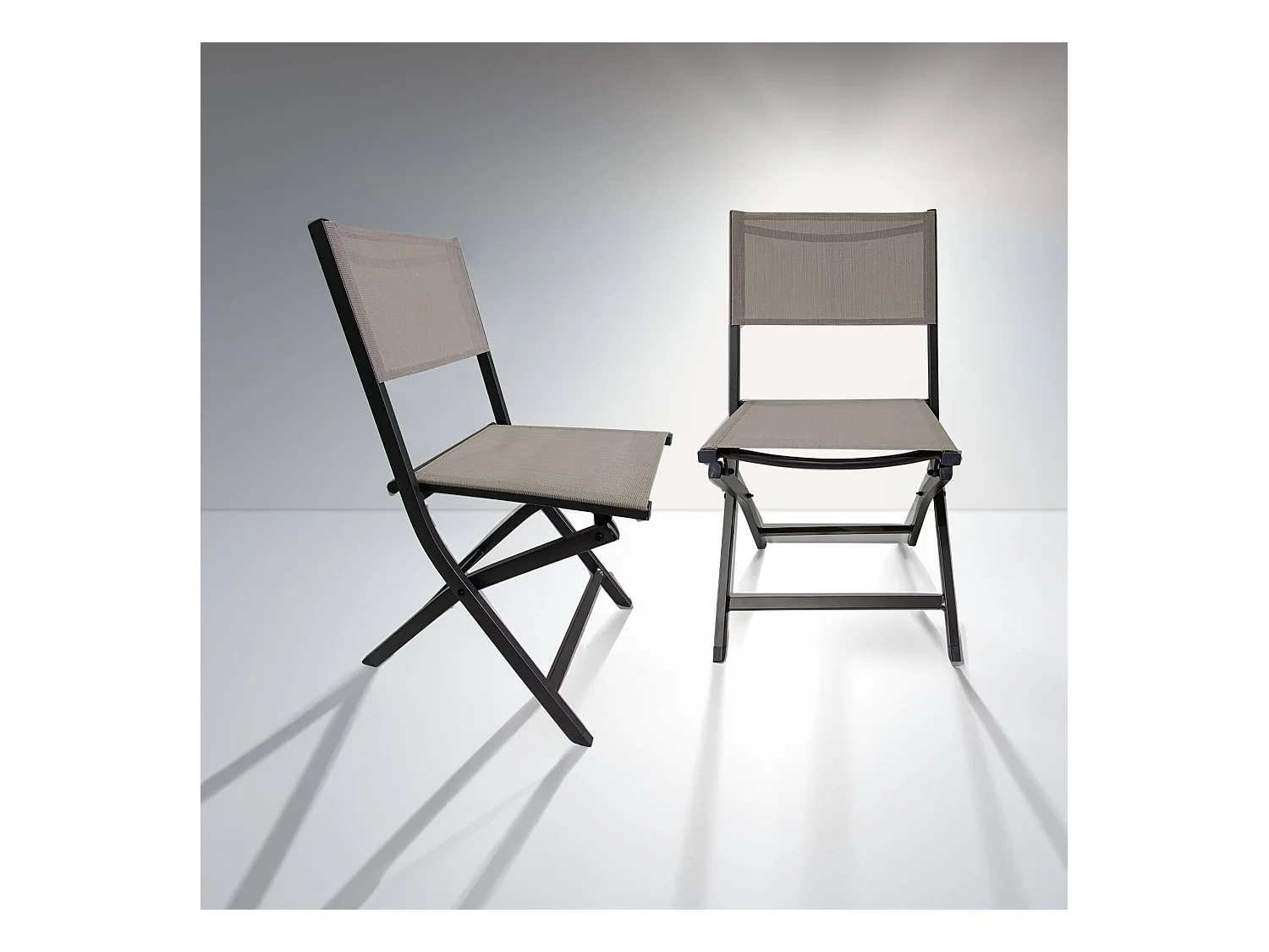 Chaises pliantes Rebecca Mobili Murici 84x48x57 Aluminium Polyester Gris foncé Beige Moderne ENSEMBLE 2 pièces Assemblé