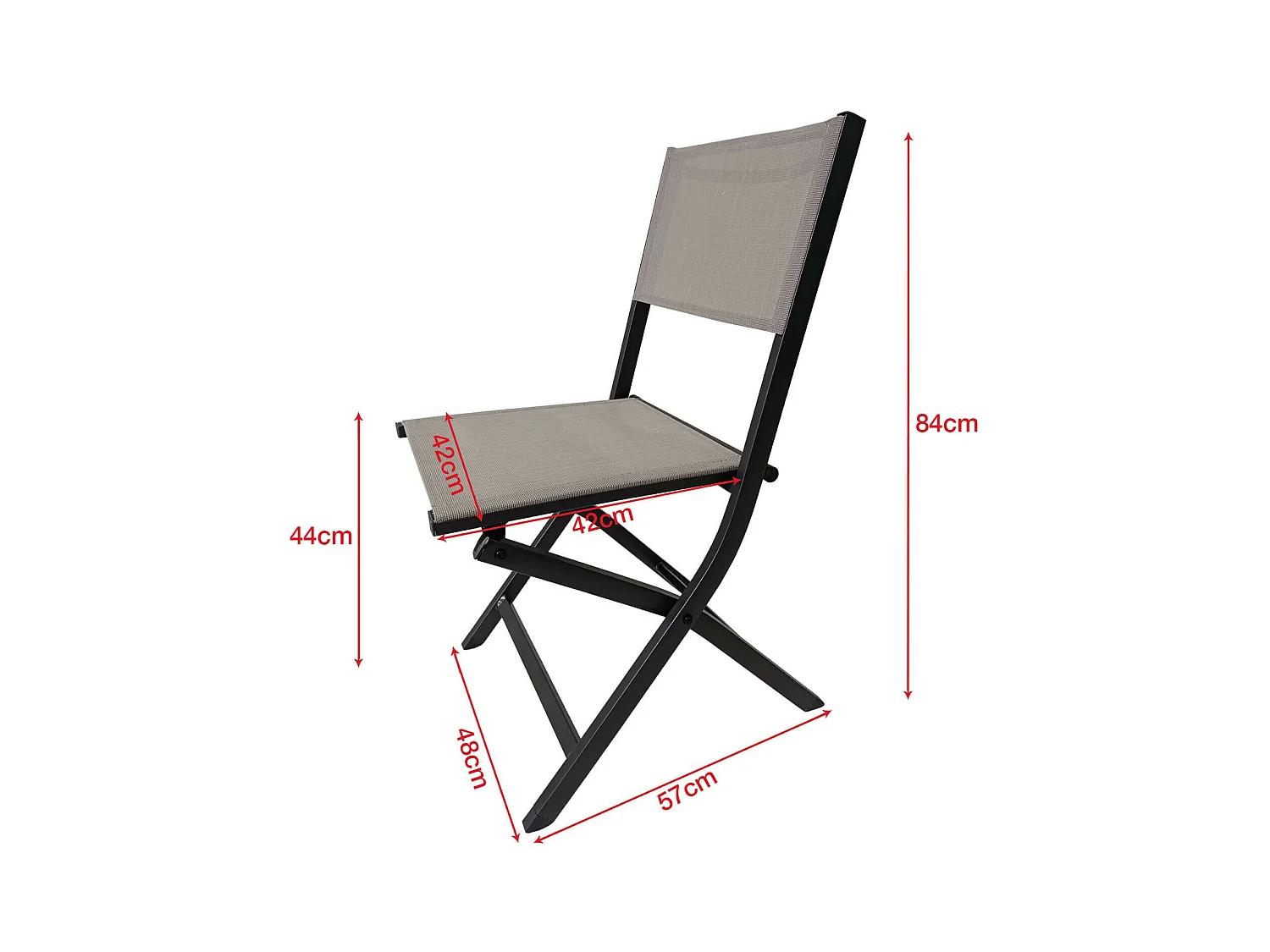 Chaises pliantes Rebecca Mobili Murici 84x48x57 Aluminium Polyester Gris foncé Beige Moderne ENSEMBLE 2 pièces Assemblé