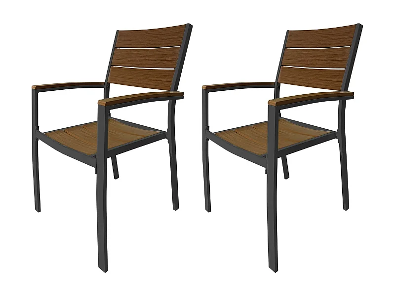 Sedie da Esterno Rebecca Mobili Calden 89,5x56x60,5 Alluminio Polywood Grigio Scuro Marrone Moderno SET 2 pezzi Da Montare