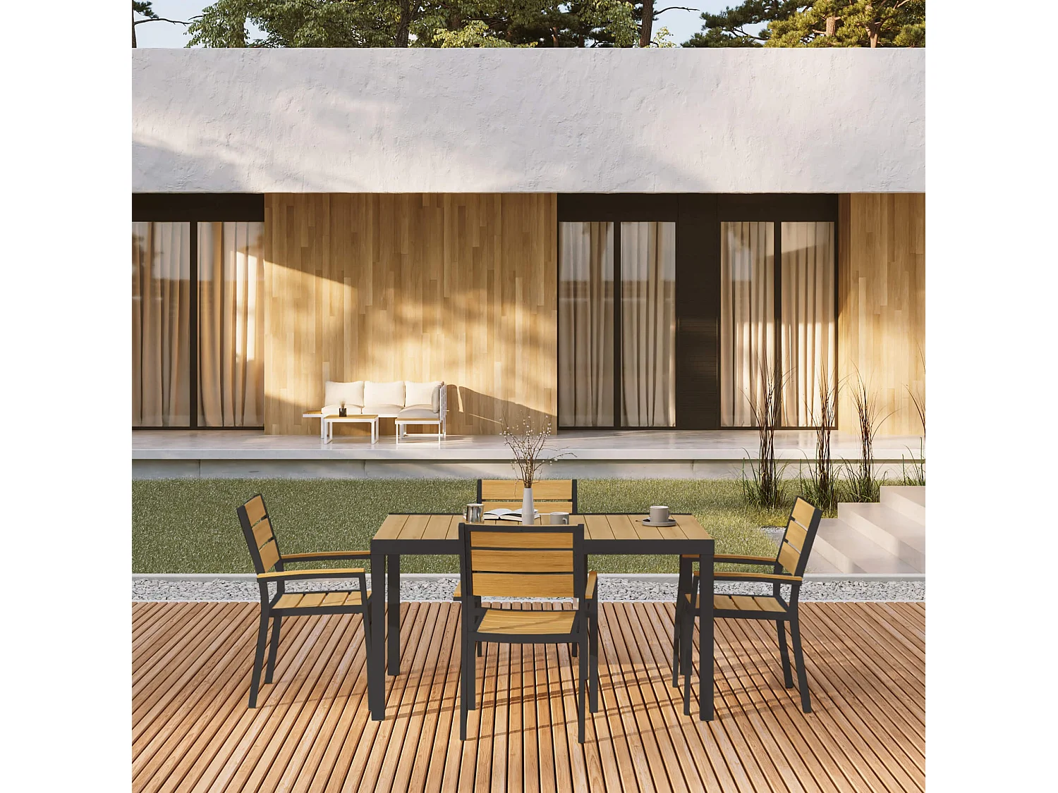 Chaises d'extérieur Rebecca Mobili Calden 89,5x56x60,5 Aluminium Polywood Gris foncé Marron Moderne ENSEMBLE 2 pièces À monter