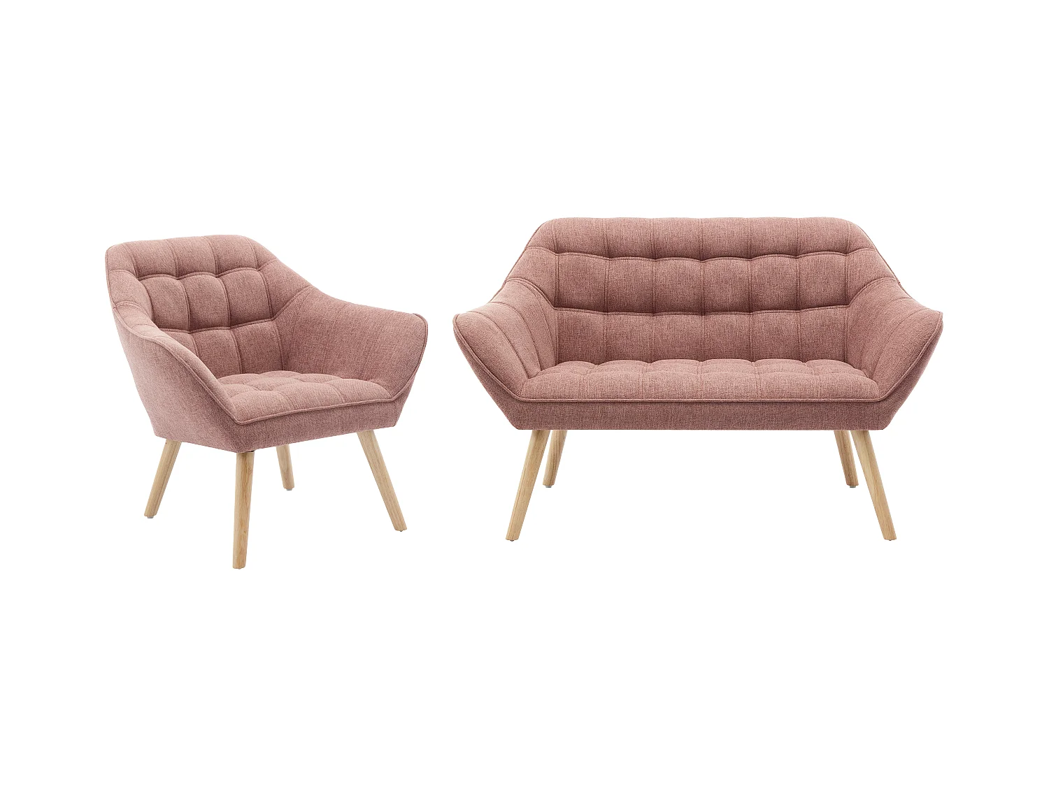 Canapé 2 places et fauteuil en tissu rose chiné CASERTA