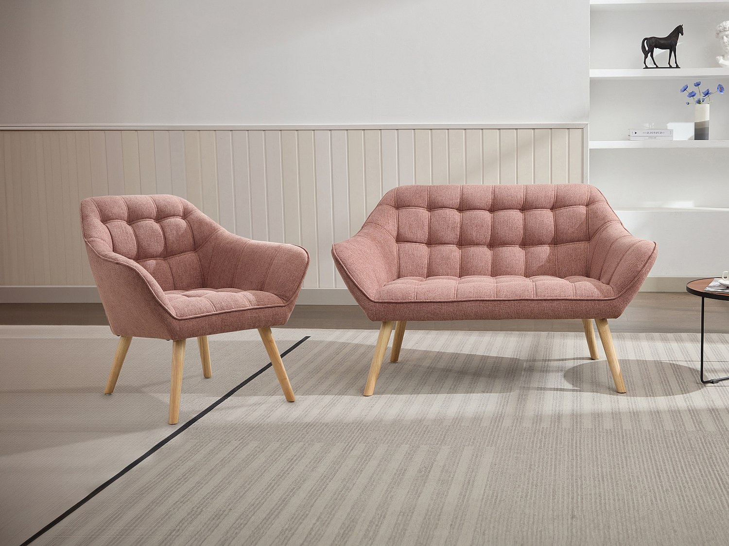 Vente-unique Sofa 2-Sitzer & Sessel - Melierter Stoff - Rosa - Caserta