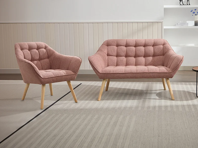 2-seters sofa og lenestol i mellert rosa tekstil CASERTA