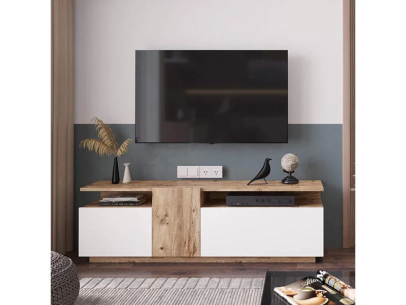 Mobile TV Rebecca Mobili Nergis 46,5x150x29,5 Truciolato Rovere Chiaro Bianco Moderno