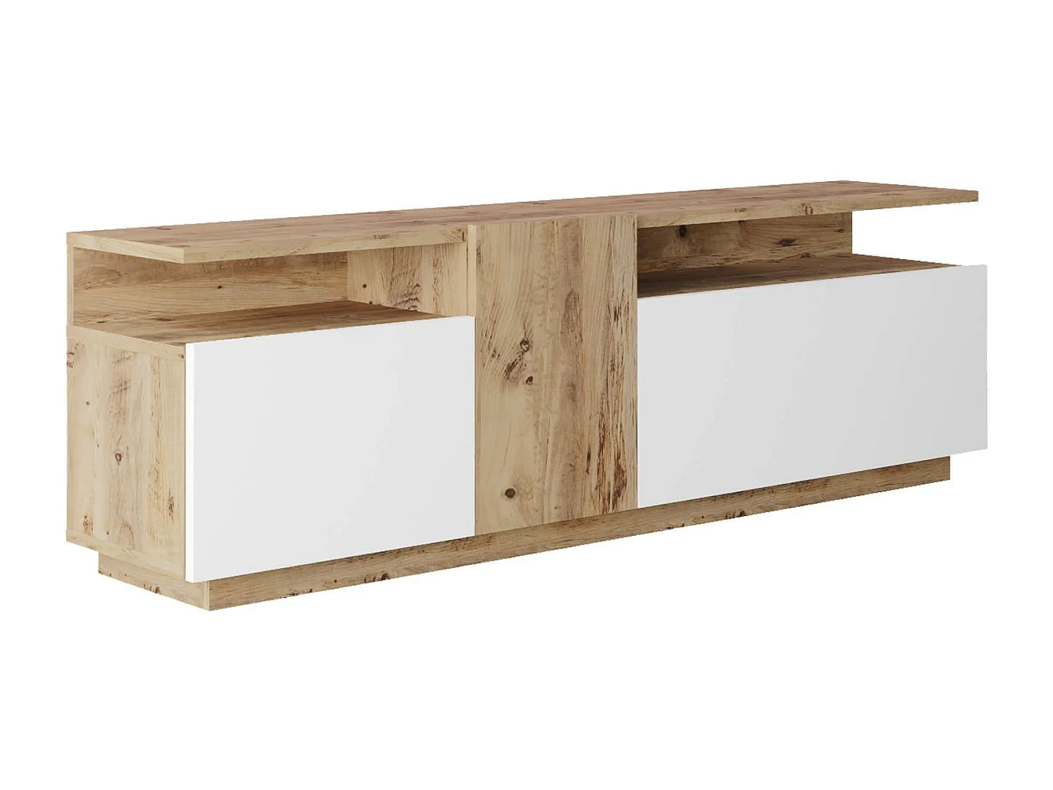 Meuble TV Rebecca Mobili Nergis 46,5x150x29,5 Panneau de particules Chêne clair Blanc Moderne