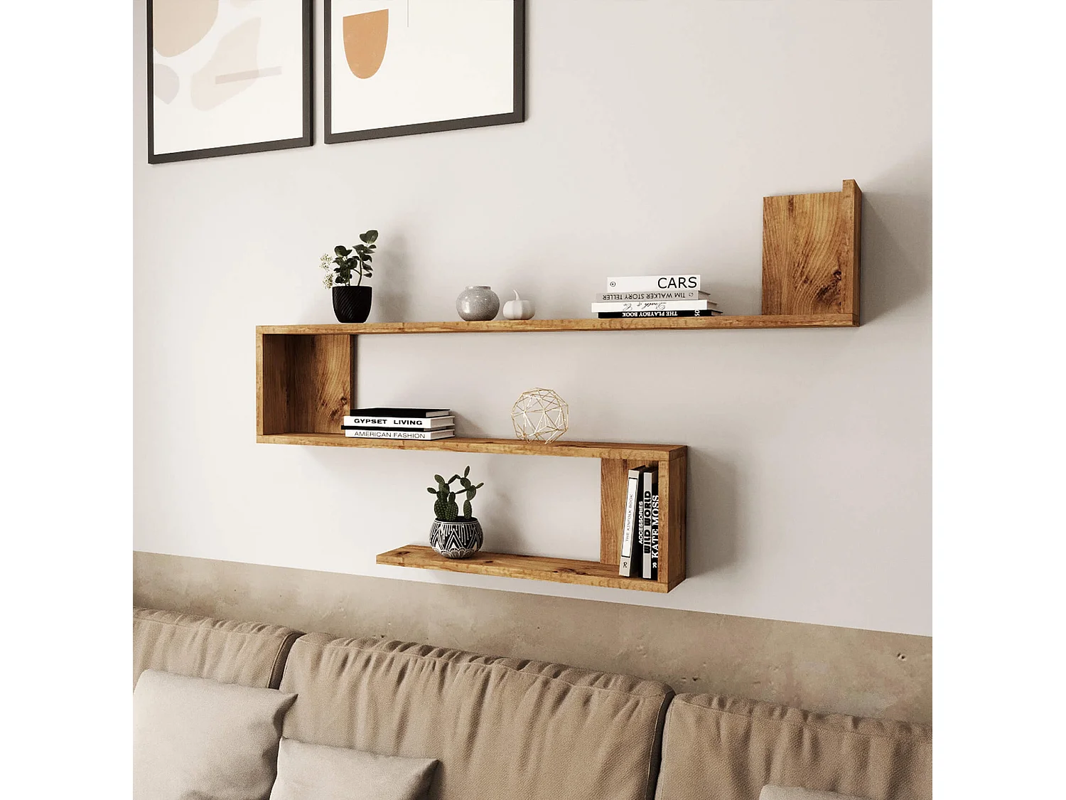 Étagère Rebecca Mobili Abura 71,5x120x14,5 Panneau de particules Chêne clair Moderne