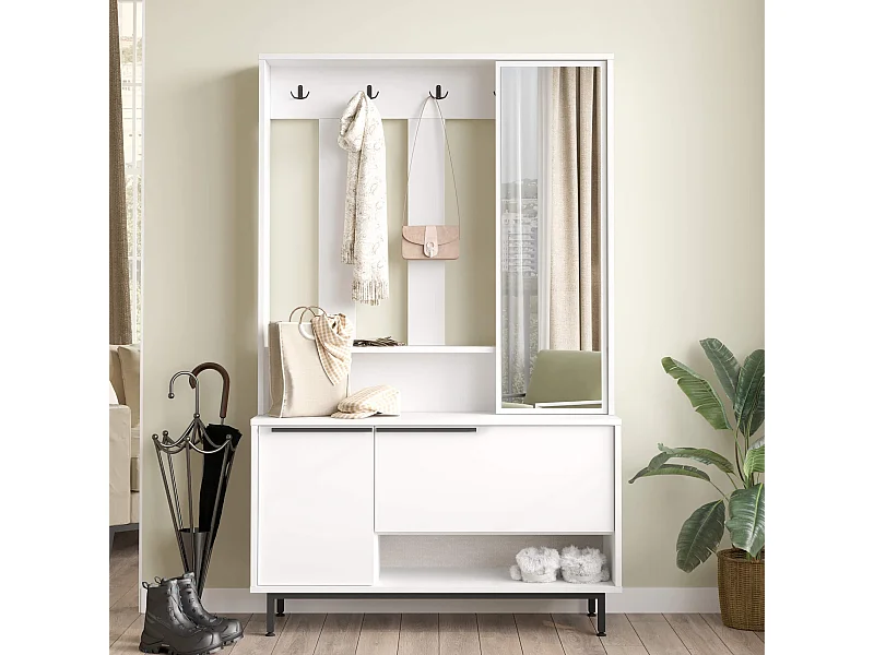 Armario de entrada Rebecca Mobili Mikan 178x112x33,5 Tablero de partículas Vidrio Blanco Gris Oscuro Moderno