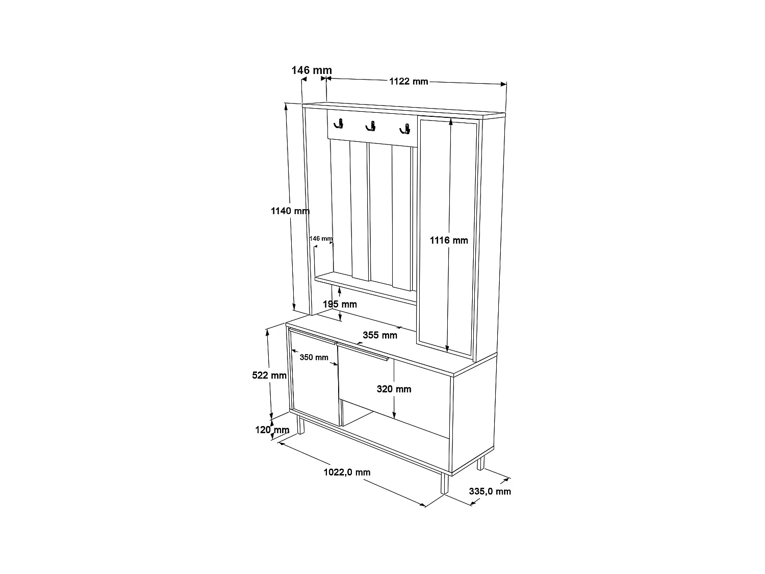 Armoire d'entrée Rebecca Mobili Mikan 178x112x33,5 Panneau de particules Verre Blanc Gris Foncé Moderne