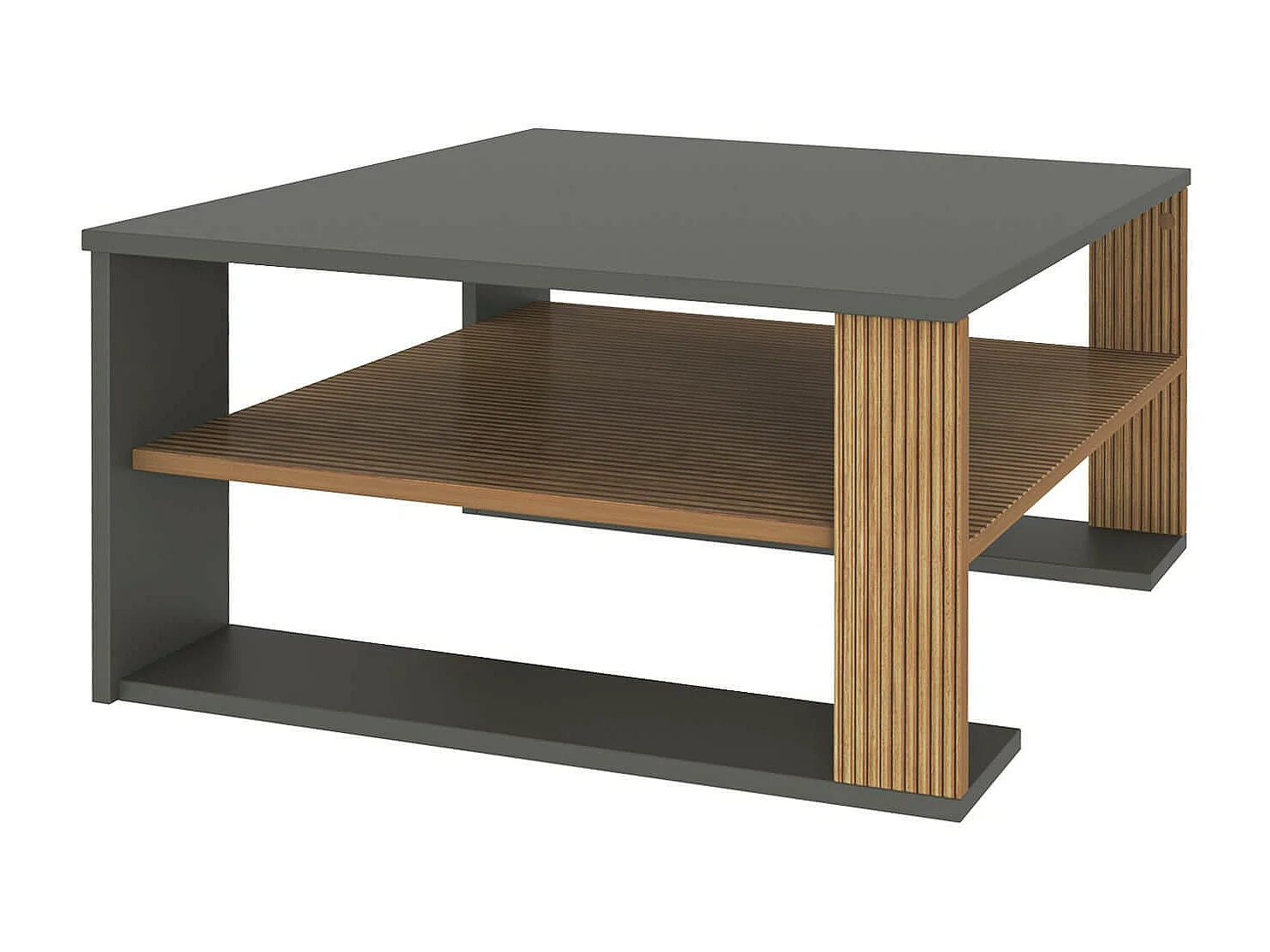 Tavolino Basso Rebecca Mobili Kabak 40x75x75 Truciolato Marrone Scuro Grigio Scuro Moderno