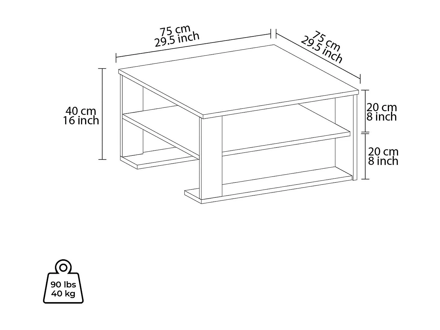 Tavolino Basso Rebecca Mobili Kabak 40x75x75 Truciolato Marrone Scuro Grigio Scuro Moderno