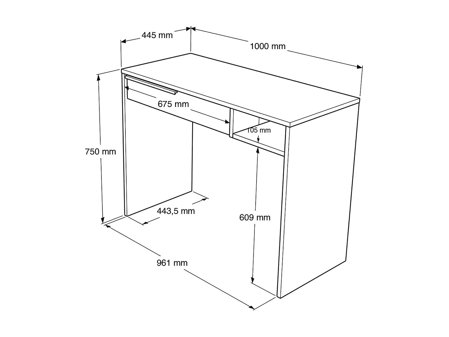 Secretária Rebecca Mobili Boyum 75x100x44,5 Aglomerado Ferro Branco Moderno