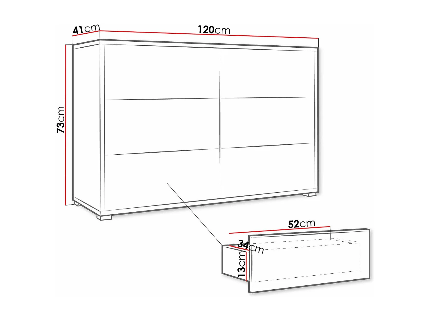 Cómoda Comfivo Fersoe 103, Cachemira, Con cajones, 73x120x41cm