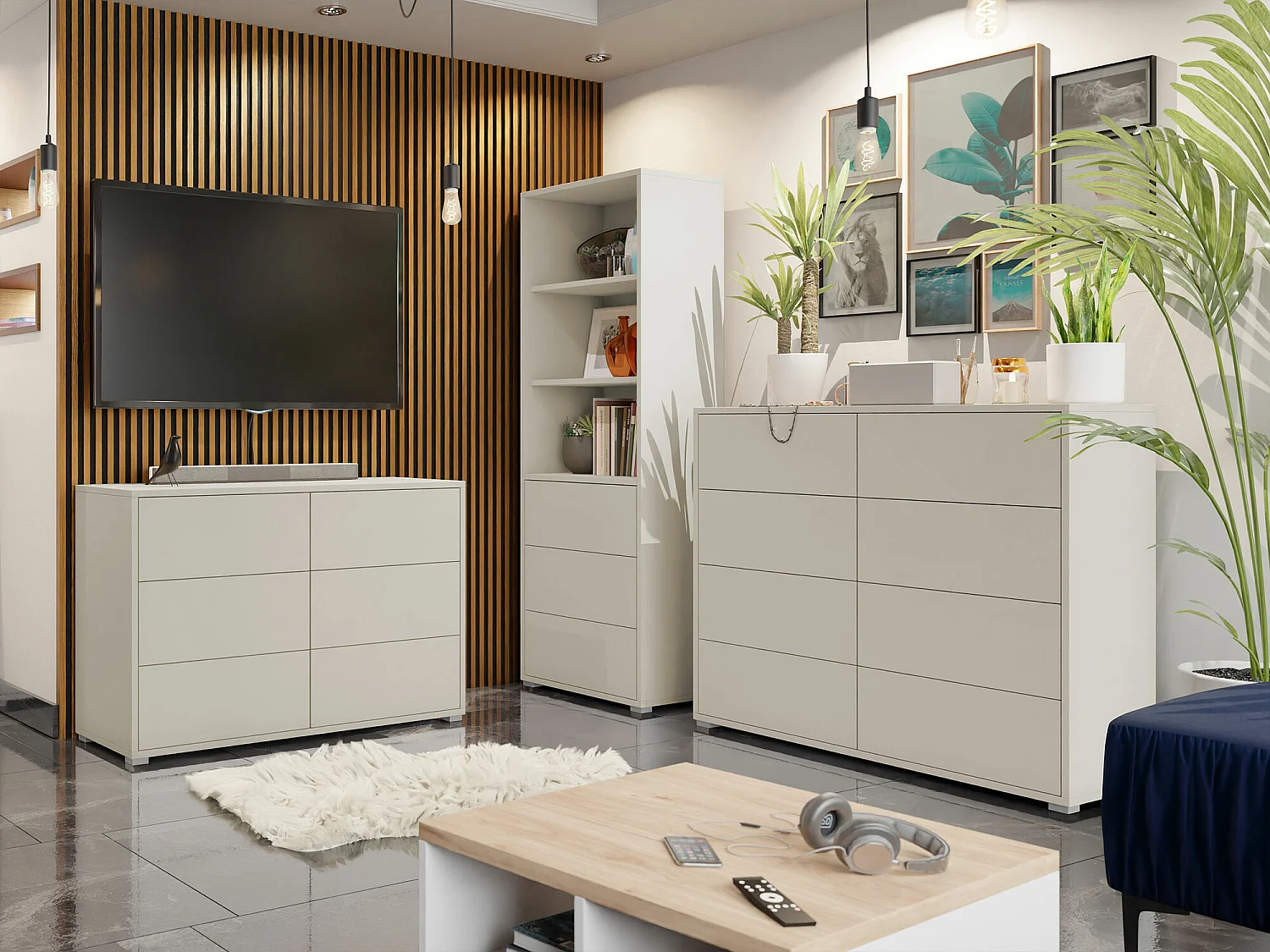 Commode Comfivo Fersoe 104, Cachemire, Avec tiroirs, 93x120x41cm