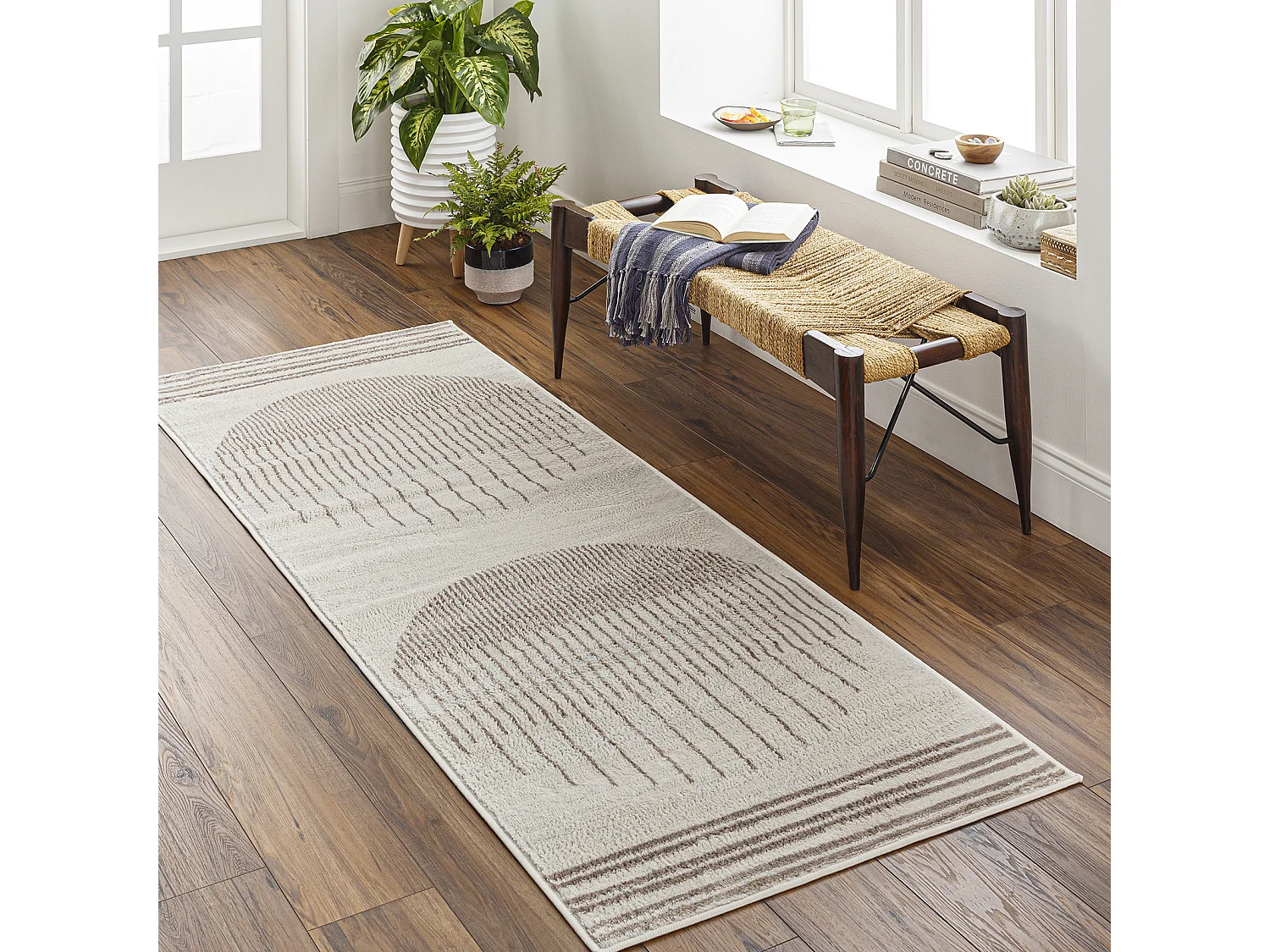 Tapis de Couloir Scandinave Moderne - Brun/Ivoire - 80x220cm - ENSO
