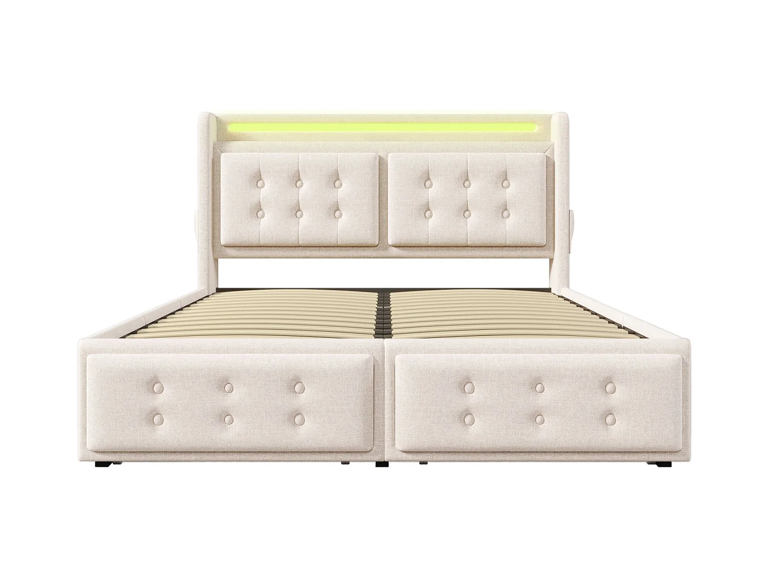 Polsterdoppelbett 160x200 mit Led-Kopfteil und USB C Ladegerät + 4 Schubladen, beige, (ohne Matratze)