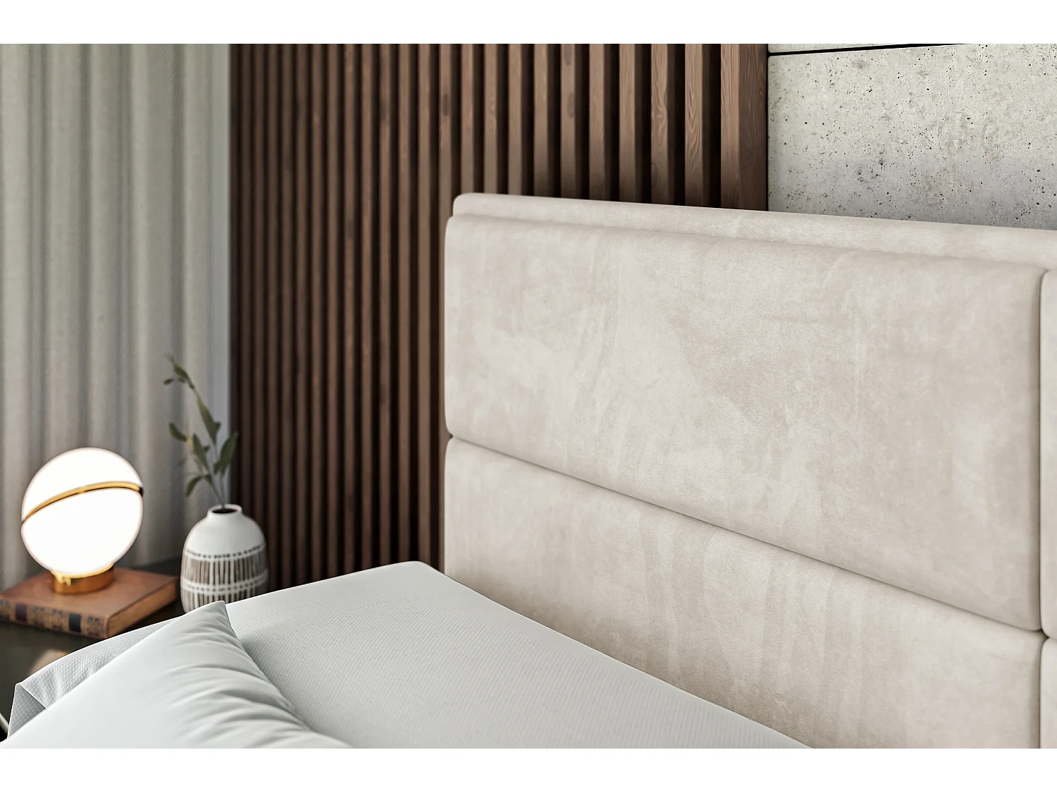 Boxspringbett mit Bettkasten, H3-Materatze, Bonellfederung - 200x200 - Beige Samt - AURA