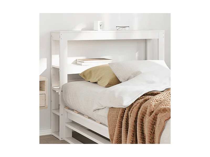 Testiera con Ripiani Bianca 75 cm in Legno Massello di Pino