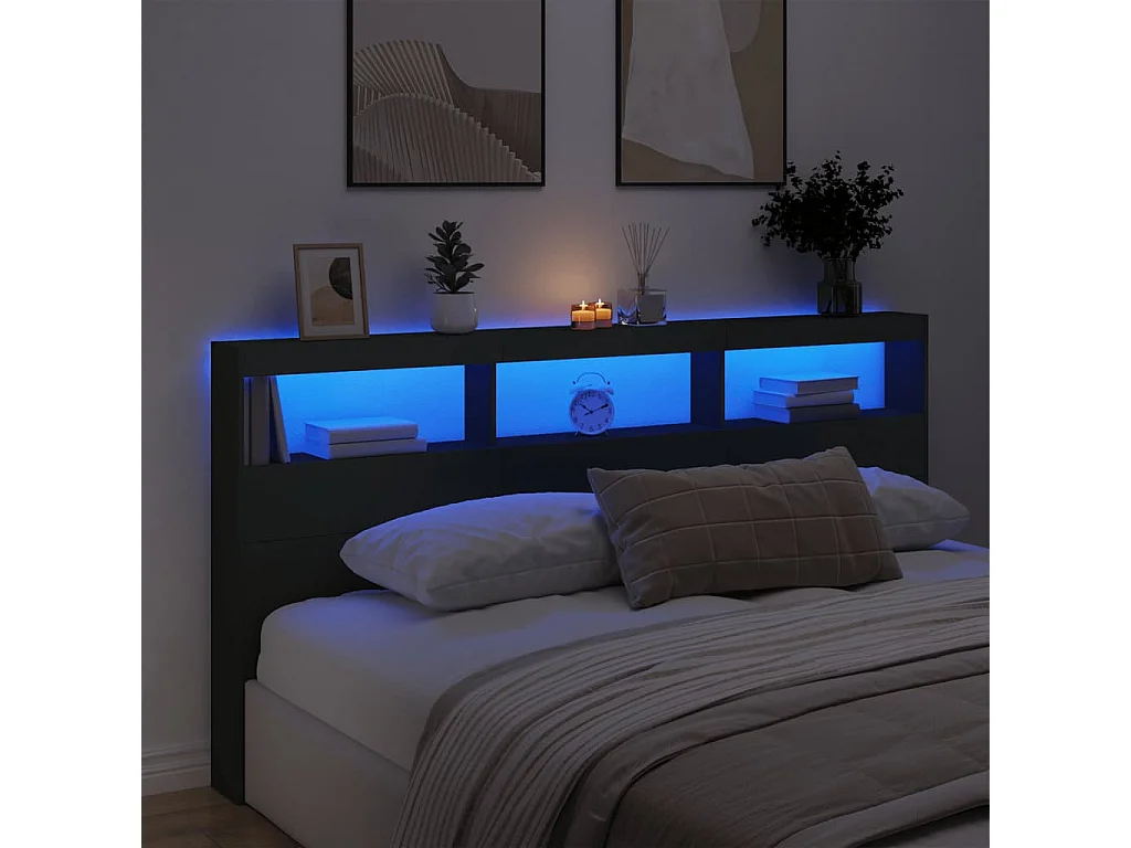 Armoire tête de lit avec LED noir 200x17x102 cm