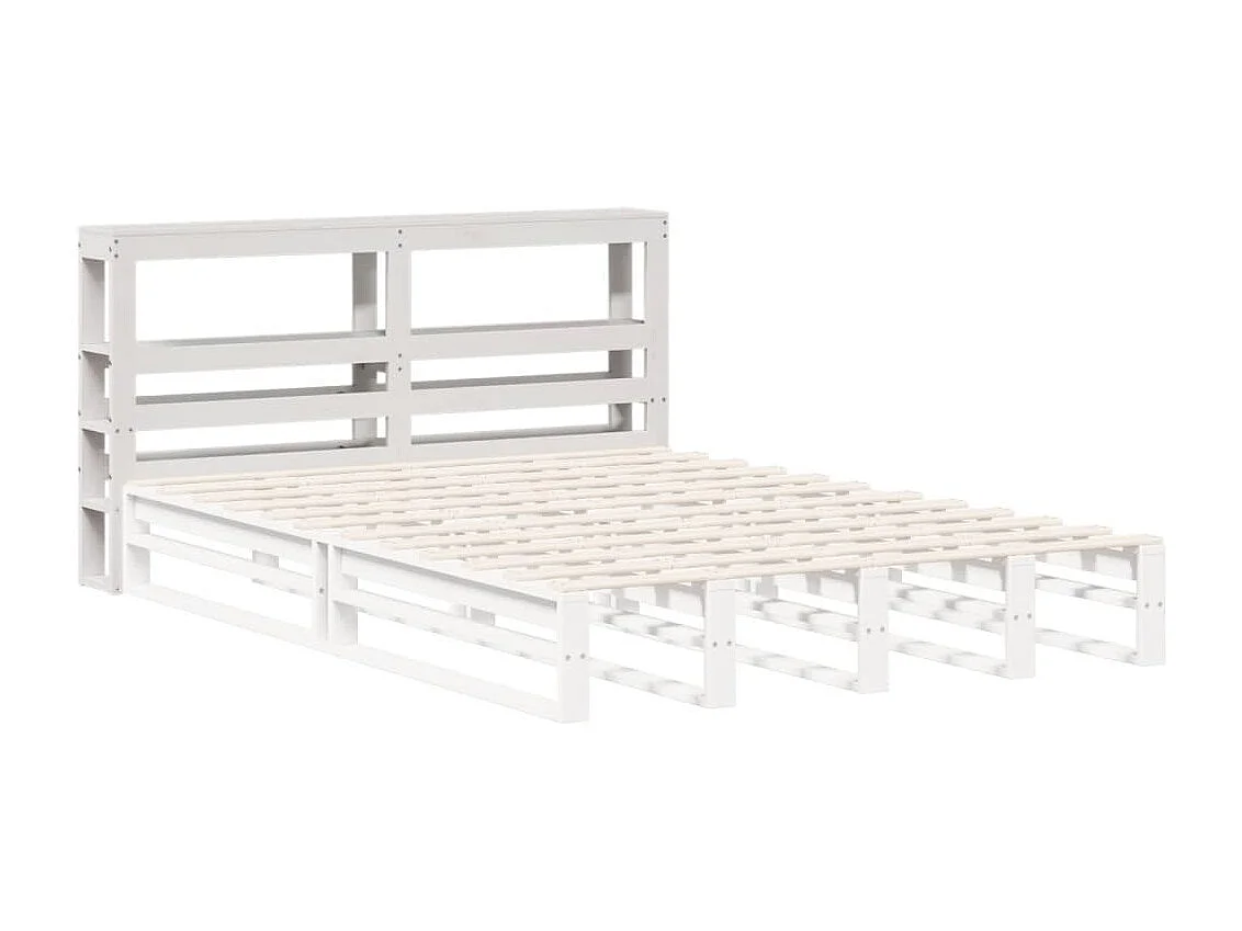 Testiera con Ripiani Bianca 160 cm in Legno Massello di Pino