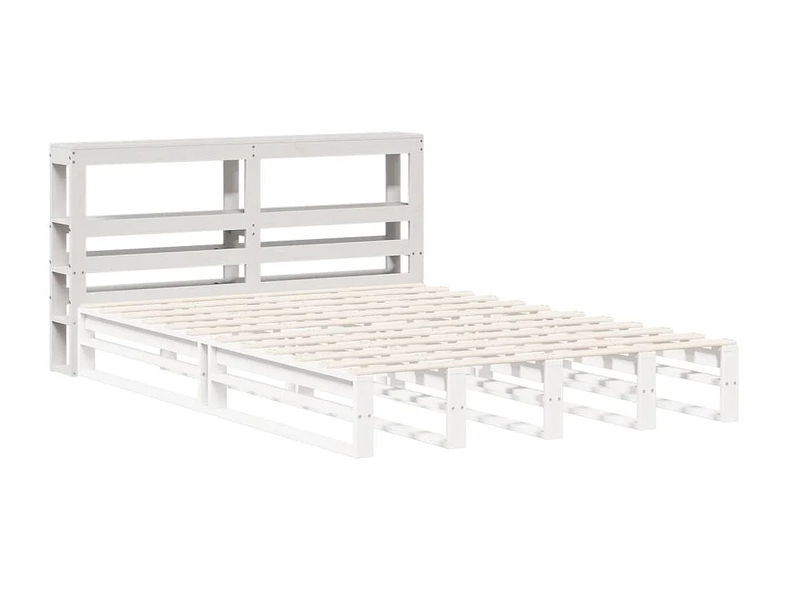 Kopfteil mit Ablagen Weiß 120 cm Massivholz Kiefer