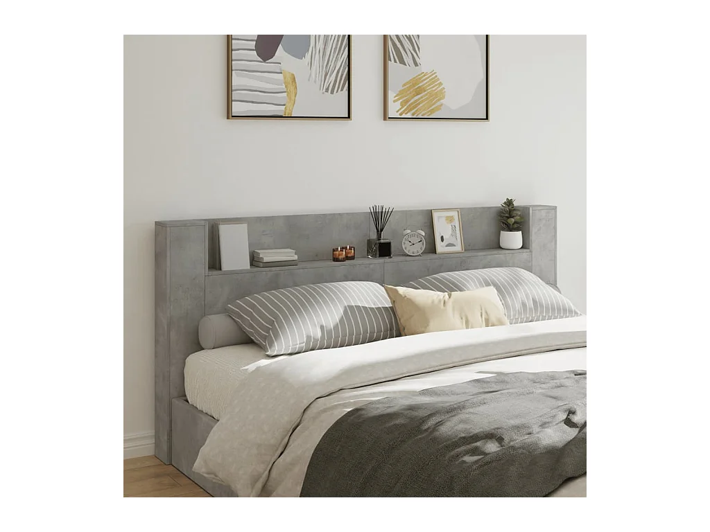Armoire tête de lit avec LED gris béton 220x16,5x103,5 cm