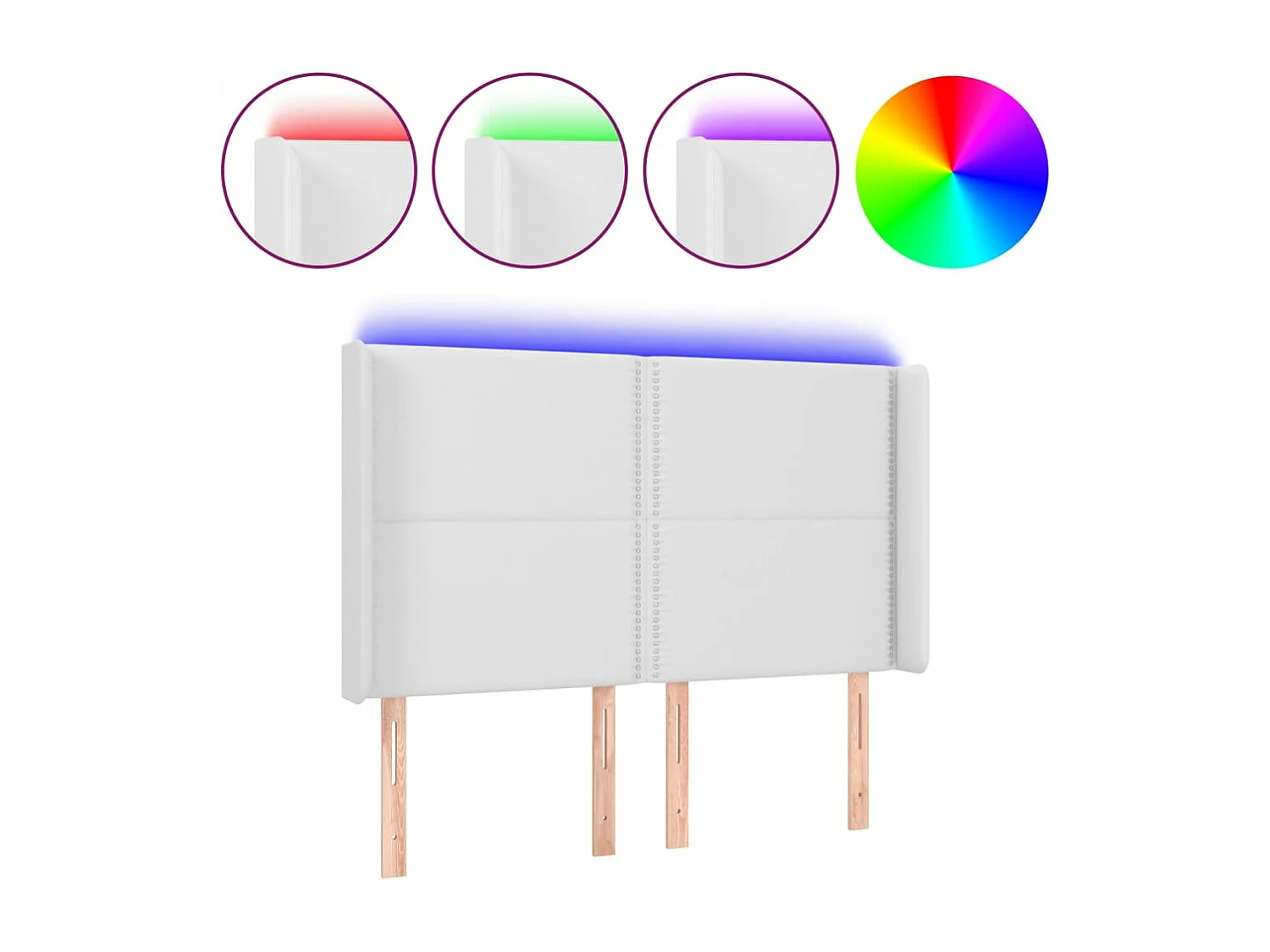 Cabeceira cama c/ LED couro artificial 147x16x118/128 cm branco