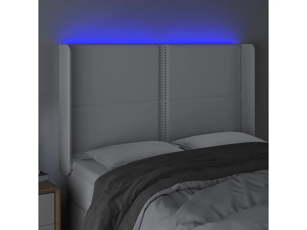 Cabeceira cama c/ LED couro artificial 147x16x118/128 cm branco