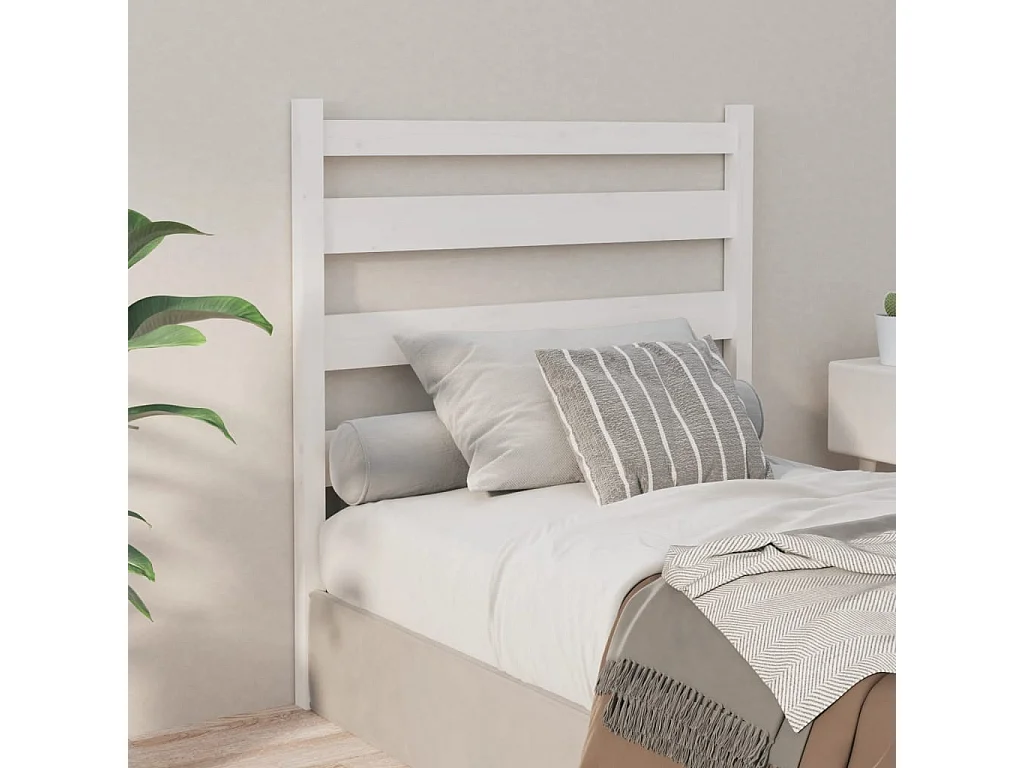 Testiera per Letto Bianca 106x4x100cm in Legno Massello di Pino