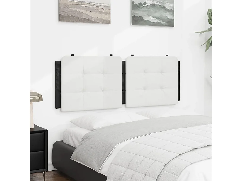 Cabecero de cama acolchado cuero sintético blanco negro 120 cm