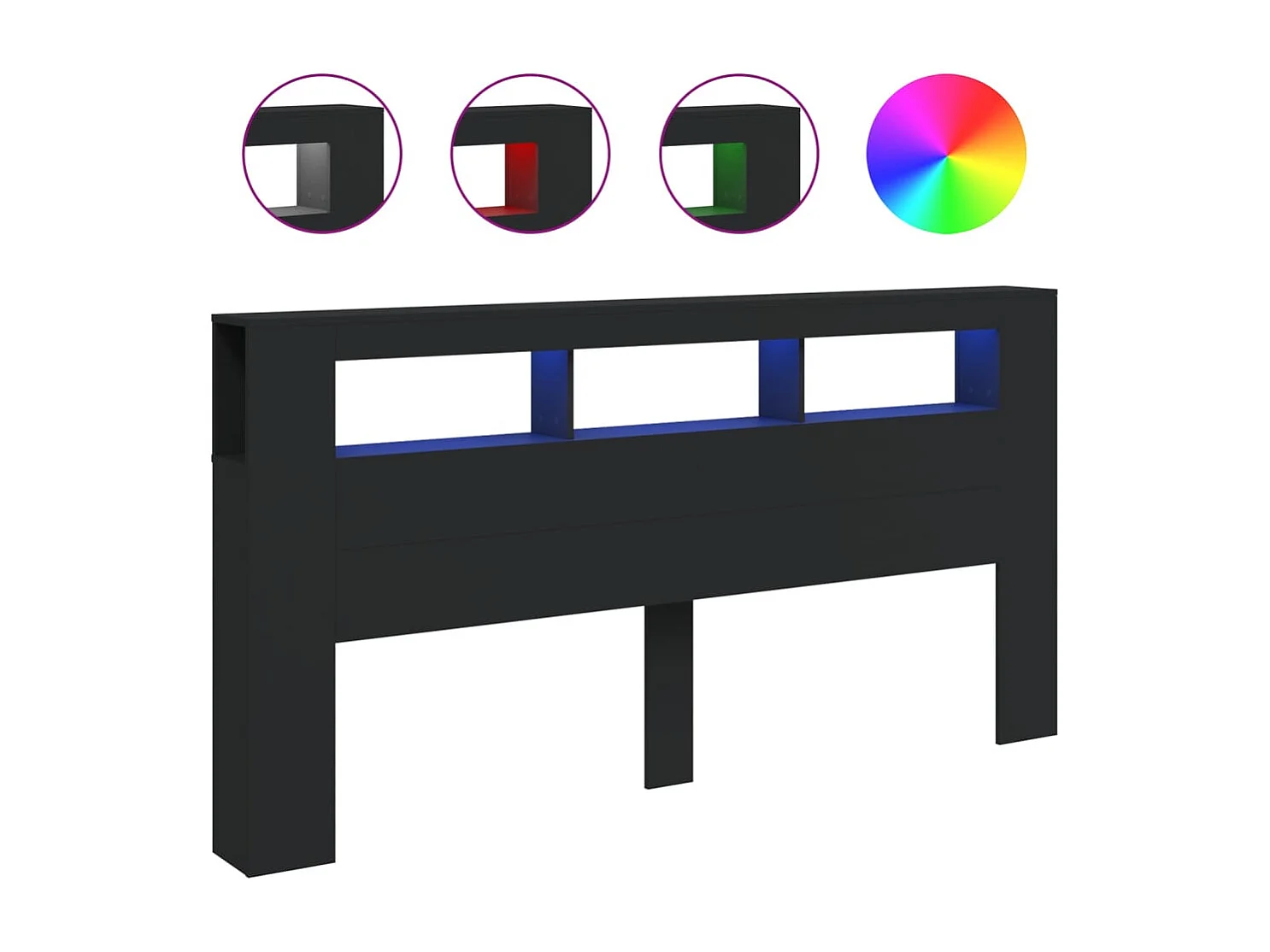 Tête de lit à LED noir 200x18,5x103,5 cm bois d'ingénierie