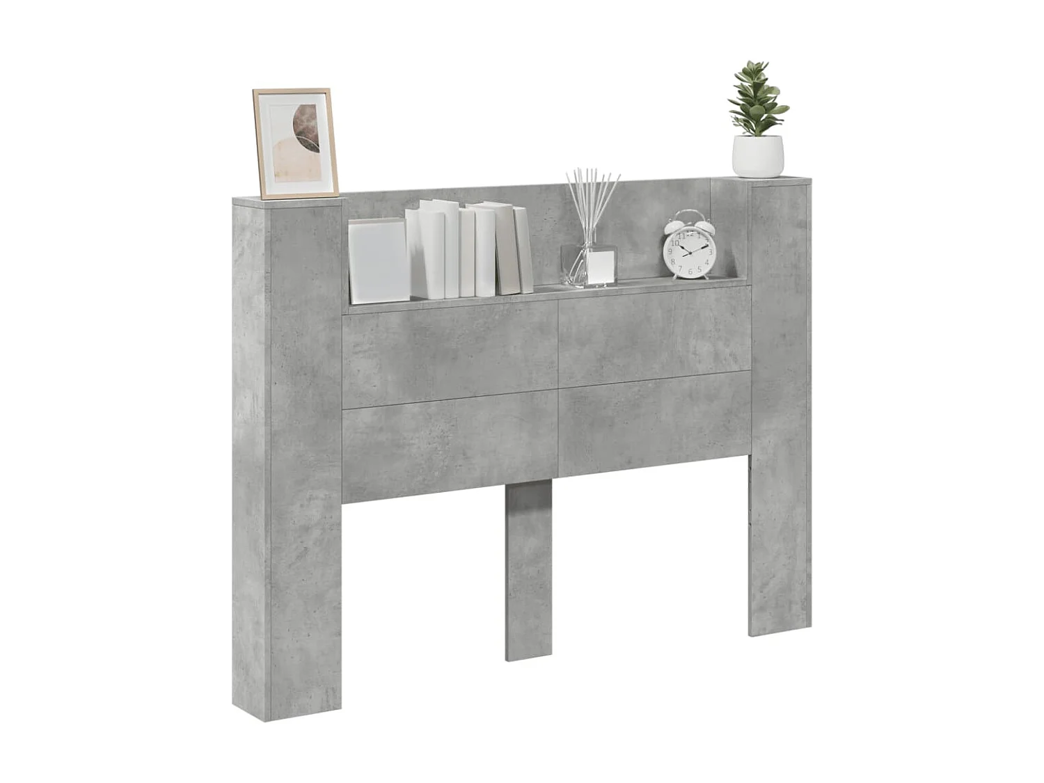 Armoire tête de lit avec LED gris béton 140x16,5x103,5 cm