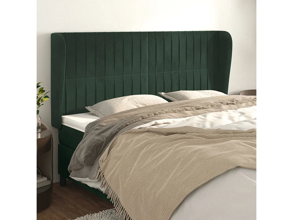 Tête de lit avec oreilles Vert foncé 203x23x118/128 cm Velours