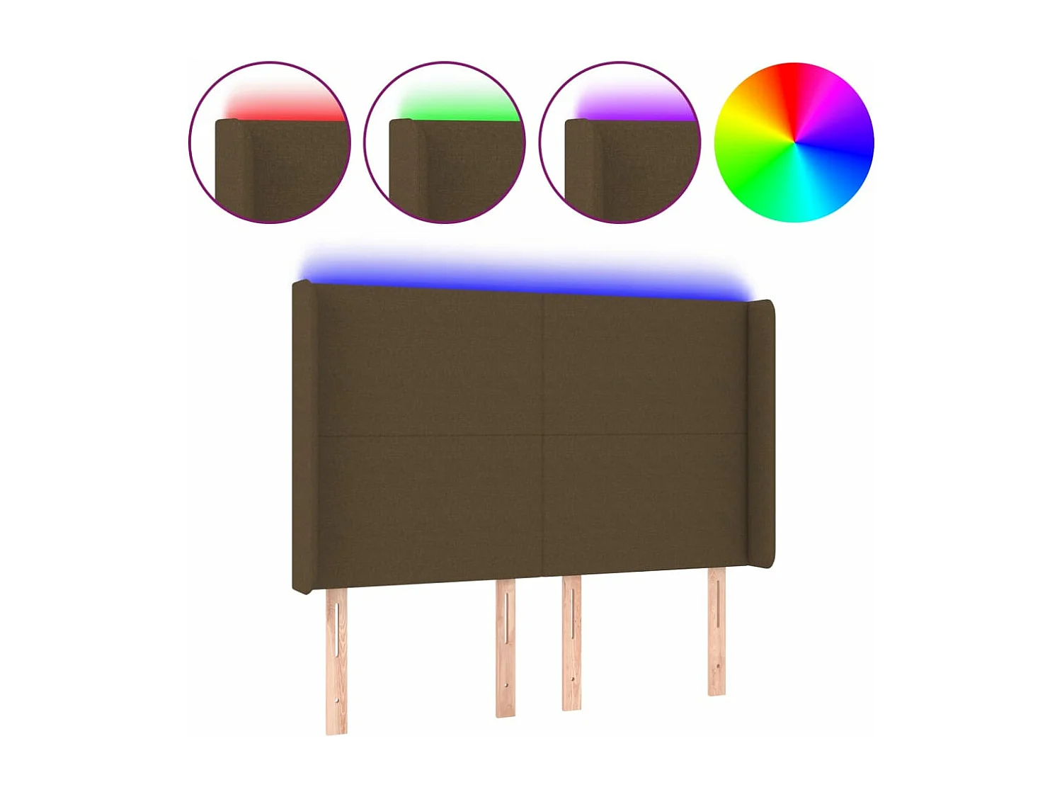 Cabeceira de cama c/ luzes LED tecido 147x16x118/128cm castanho