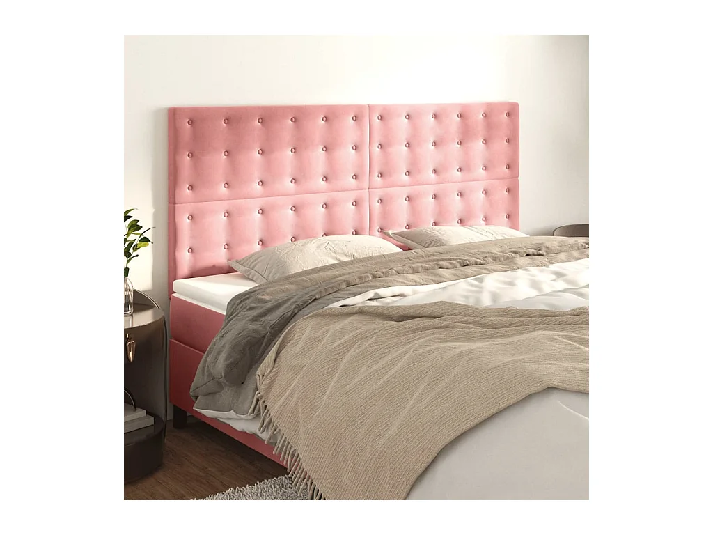 Testiera 4 pz Rosa 90x5x78/88 cm in Velluto