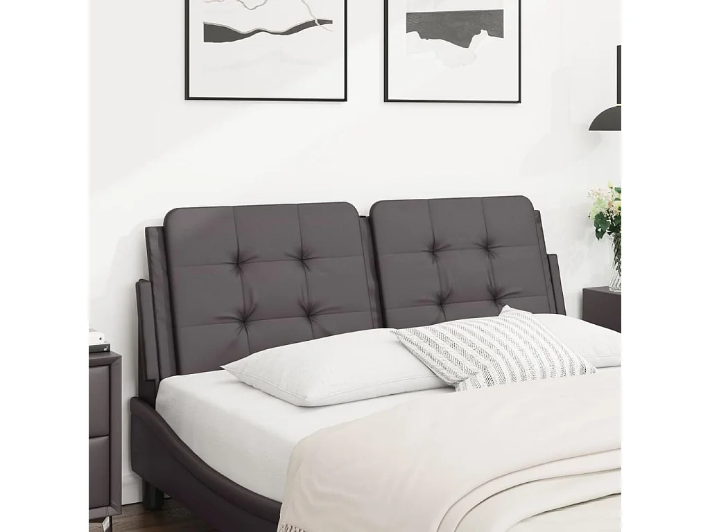 Almofadão de cabeceira 140 cm couro artificial cinzento