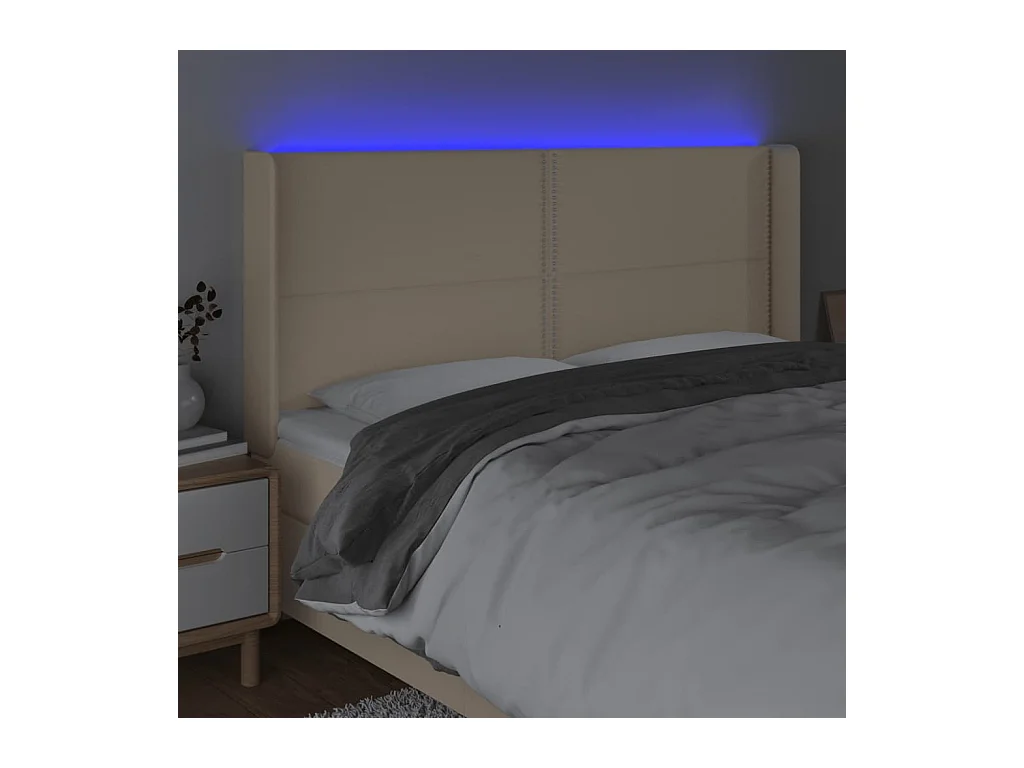 Tête de lit à LED Crème 183x16x118/128 cm Tissu