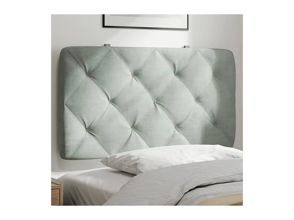 Coussin de tête de lit gris clair 90 cm velours