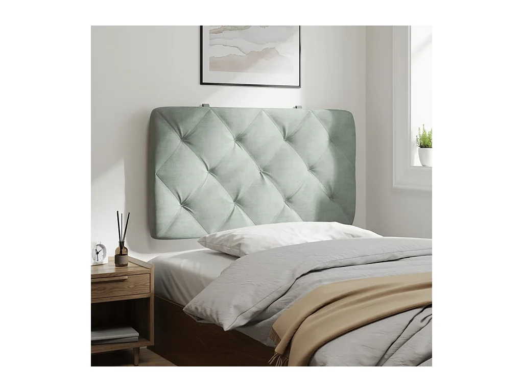 Coussin de tête de lit gris clair 90 cm velours