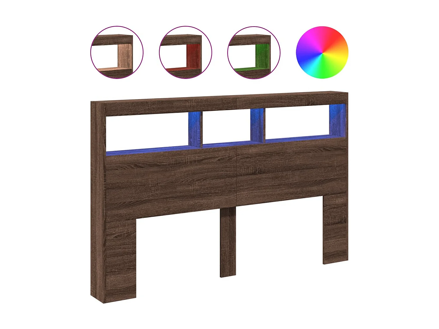 LED-Kopfteil mit Ablage Braun Eichen-Optik 160x17x102 cm