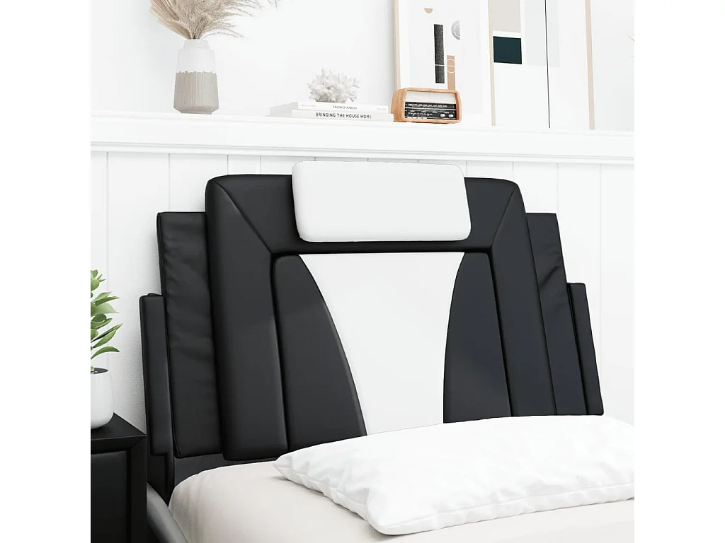Coussin de tête de lit noir et blanc 90 cm similicuir