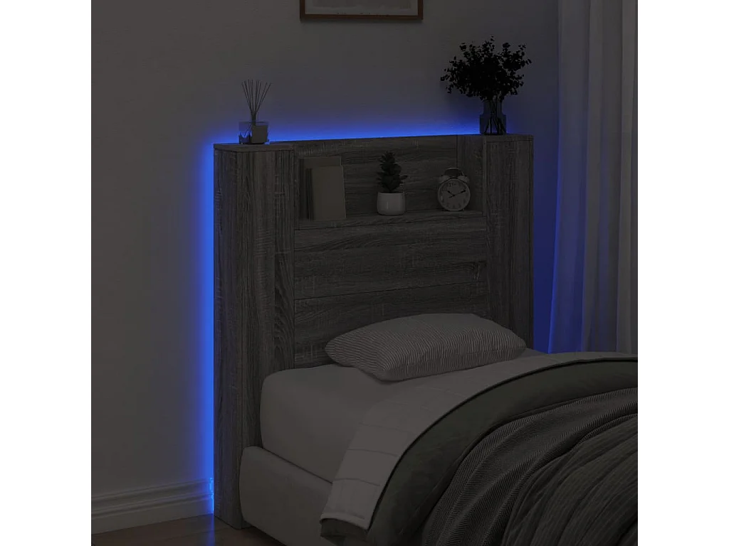 Armoire tête de lit avec LED sonoma gris 100x16,5x103,5 cm