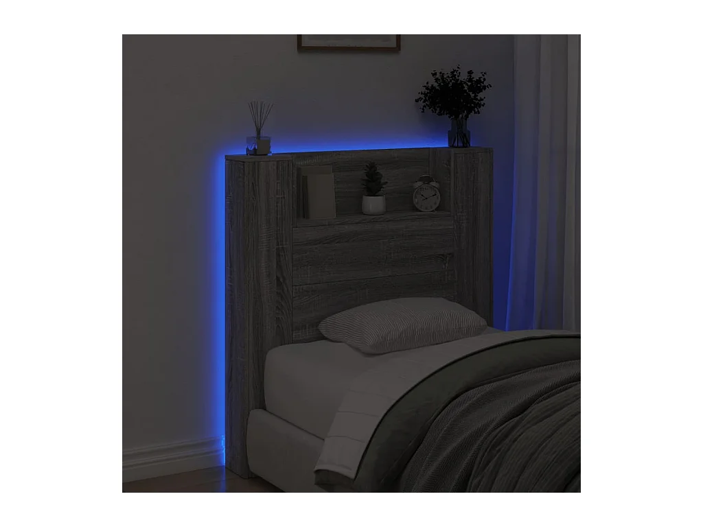 Armoire tête de lit avec LED sonoma gris 100x16,5x103,5 cm