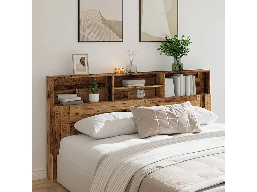 Armoire de tête de lit vieux bois 200x19x103,5 cm