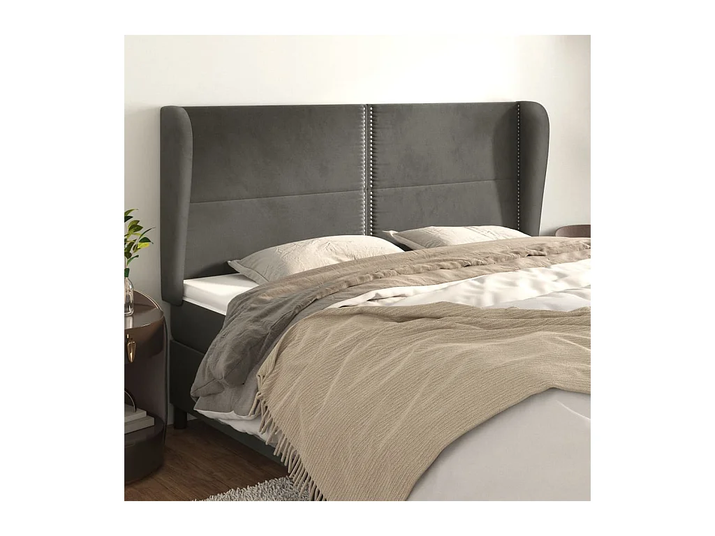 Tête de lit avec oreilles Gris foncé 163x23x118/128 cm Velours