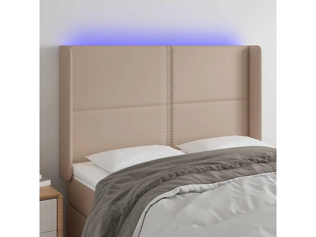 Hoofdbord LED 147x16x118/128 cm kunstleer cappuccinokleurig