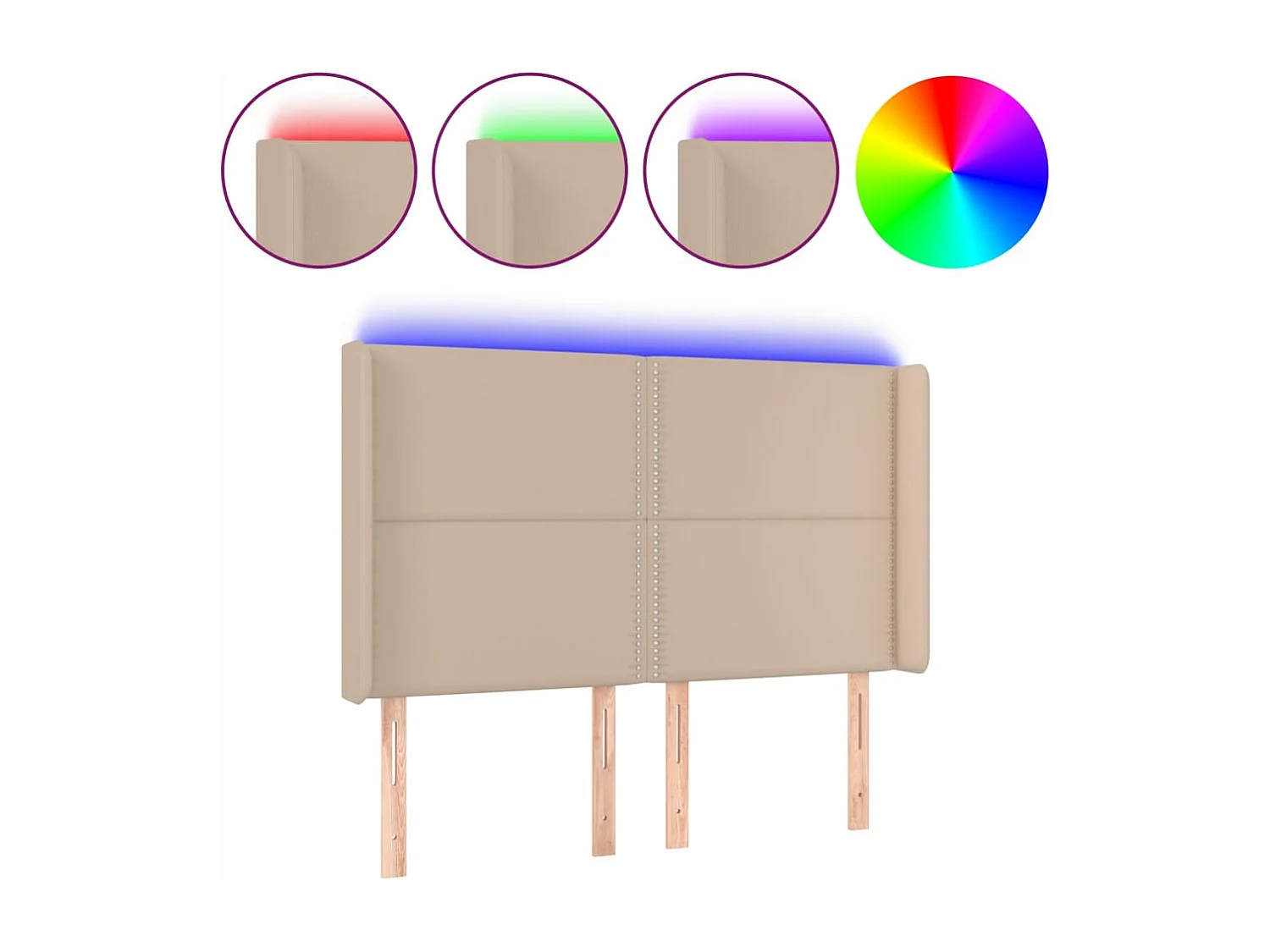 Hoofdbord LED 147x16x118/128 cm kunstleer cappuccinokleurig