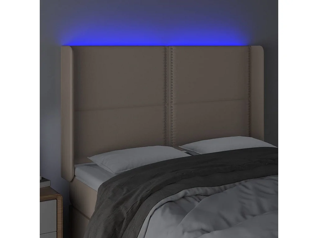 Hoofdbord LED 147x16x118/128 cm kunstleer cappuccinokleurig