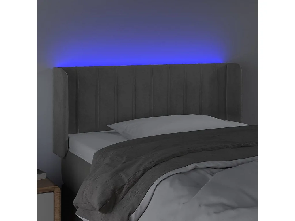 Cabeceira de cama c/ luzes LED veludo 93x16x78/88cm cinza-claro
